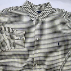 Ralph Lauren Yellow Navy Plaid Button Down Shirt Mens 3XB Preppy Casual Classic